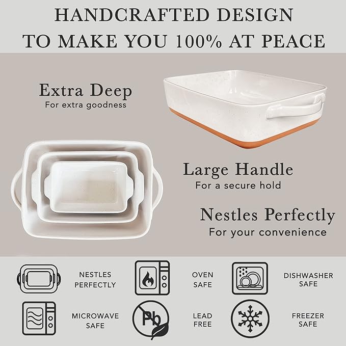 Mora 7x11in & Loaf Baking Dishes - Porcelain Casserole & Bakeware, Oven-to-Table, Freezer Safe - Set of 2, White