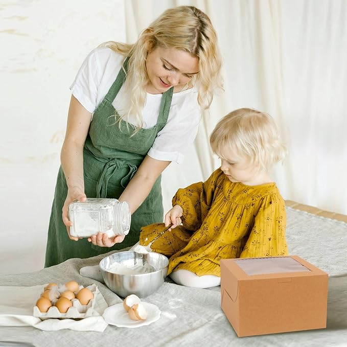 20Pcs 8 Inch Cake Boxes with Window, 8x8x5 Inches Brown Bakery Boxes, Cake Carrier Container for Pastries, Pie, Cookies, Chocolates, Cupcakes, Birthday Party, Wedding