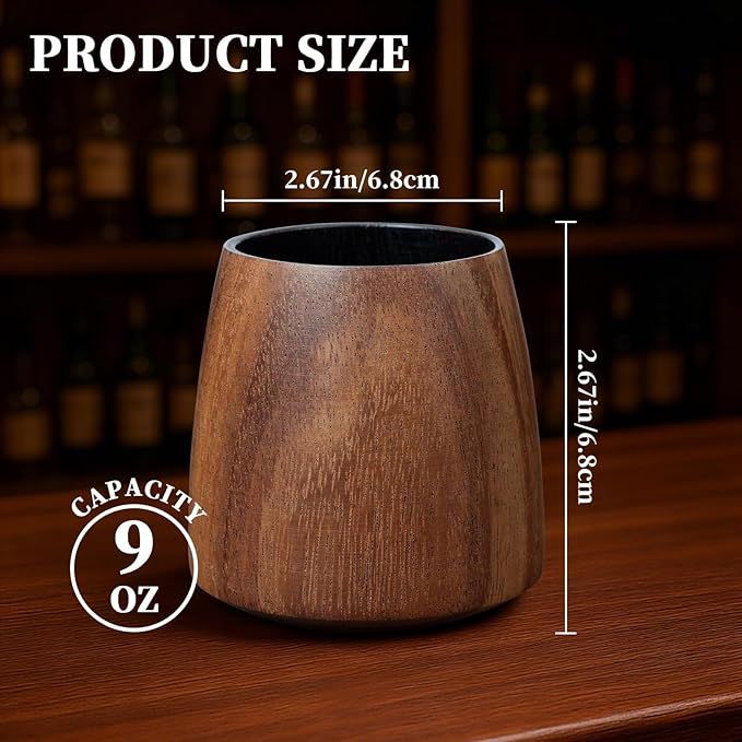 Acacia Wood Whiskey Glass – Premium Handcrafted Bourbon Tumbler with Charred Interior | Old Fashioned Whiskey Glass for Whiskey Lovers | Luxury Christmas & Birthday Gift for Men, Dad, Husband (4Pcs)