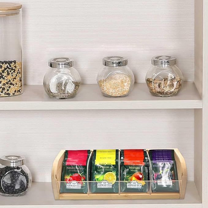 Bamboo Tea Bag Organizer Storage Holder for Tea Bags, Bamboo Tea Box Containers Tea Rack Teabag Station Stand for Cabinet Countertop Office