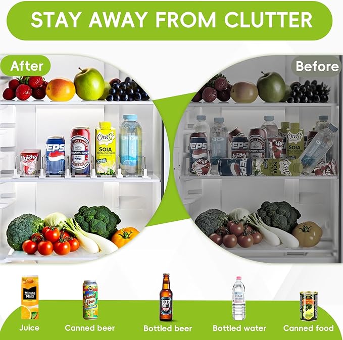 Soda Can Dispenser for Refrigerator,Self-Pushing Drink Organizer for Fridge, Width Adjustable Fridge Organization, Beer Pop Can Water Bottle Drink Dispenser for Fridge (15.1" D) White (5 Row, White)