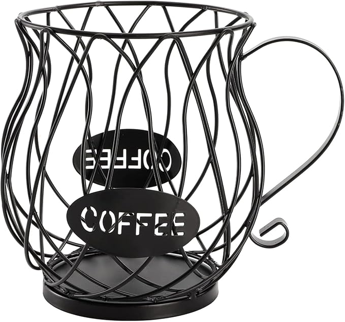 Metal Coffee Pod Holder Wire Coffee Pods Storage Basket Espresso Capsule Storage for Home Kitchen Cafe Hotel (Black teapot)