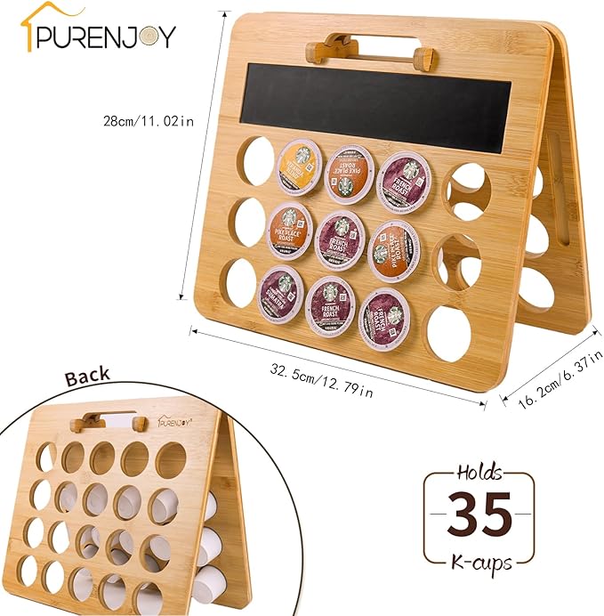 Coffee Pod Holder, K Cup Holder for Countertop, Bamboo Coffee Pod Stands for Counter, Home or Office Kitchen Counter Organizer