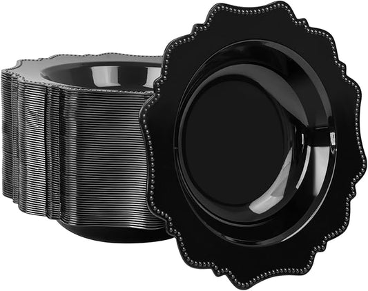 COLOSUS Black Plastic Party Bowls (60 Pack) 12 Oz Disposable Soup/Salad Bowl, Fancy Shatterproof Dinnerware for Catering, Holidays, Weddings, and Everyday Use
