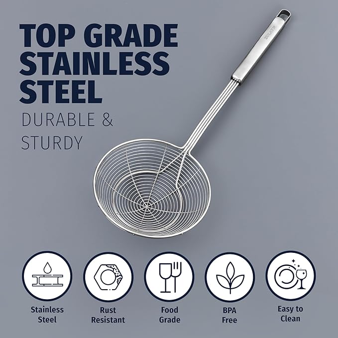 Zulay Kitchen Premium Stainless Steel Spider Skimmer 15.35” - Spider Kitchen Utensil with Premium Ergonomic Handles for Easy Use - Easy to Clean - Perfect for at Home Cooks & Chefs