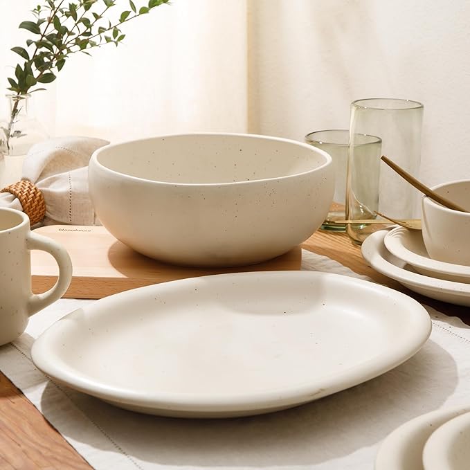 Bloomhouse Corsica Clay 2 Piece Oval Platter and Bowl Serving Set - Sea Salt White