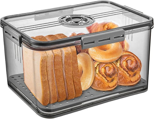 Bread Box Bread Boxes for Kitchen Counter Airtight, Time Recording Bread Storage Container with Lid, Bread Keeper for Homemade Bread, Toast, Bagel, Donut and Cookies, LARGE Dark Grey