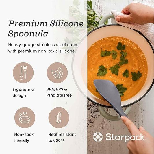 Starpack 'The All Rounder' Premium Silicone Spoonula - Heat Resistant to 600F - Silicone Spoonula Spatula - Kitchen Spoon Spatula (Stormy Grey)