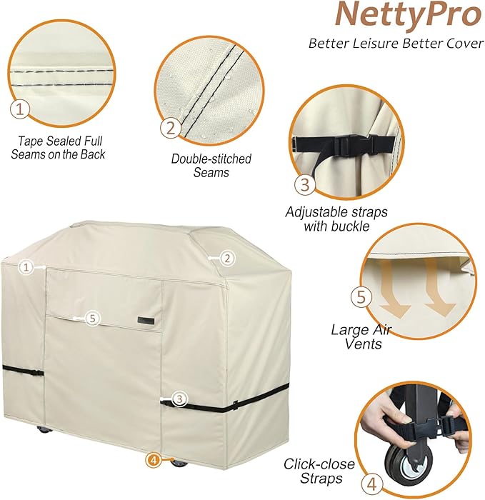 NettyPro Griddle Cover for Blackstone 36 inch Griddle Waterproof Heavy Duty 4 Burner Flat Top Gas Grill Cover for Blackstone 36" Griddle Cooking Station and Camp Chef FTG600, Beige