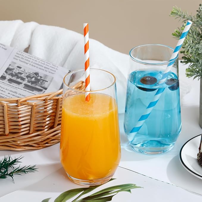 Drinking Glasses Set of 6, 16.4oz Highball Glasses, Crystal Clear Tall Glass Cups for Cocktail, Juice, Iced Tea, Mojito and Smoothies, Dishwasher Safe Glassware Set