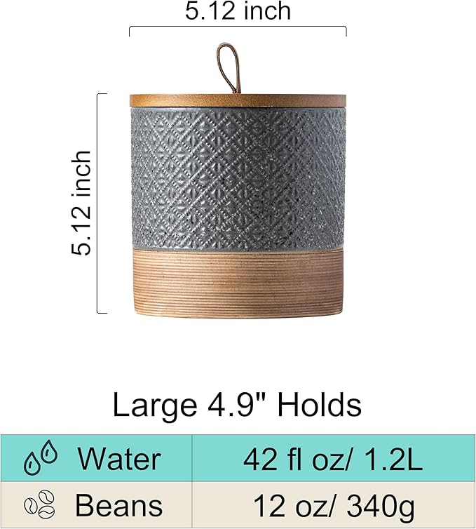 Ceramic Jar with Lid Airtight, Coffee Canister Kitchen Food Storage Jars for Spice Sugar Salt, Coffee Bar Accessories Decorative Container for Countertop - Gray & 42 fl.oz
