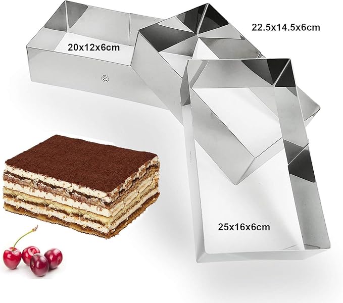 NEWLINE NY Stainless Steel Cake Mousse Ring Molding Forming (Rectangular Cake Pastry Rings)