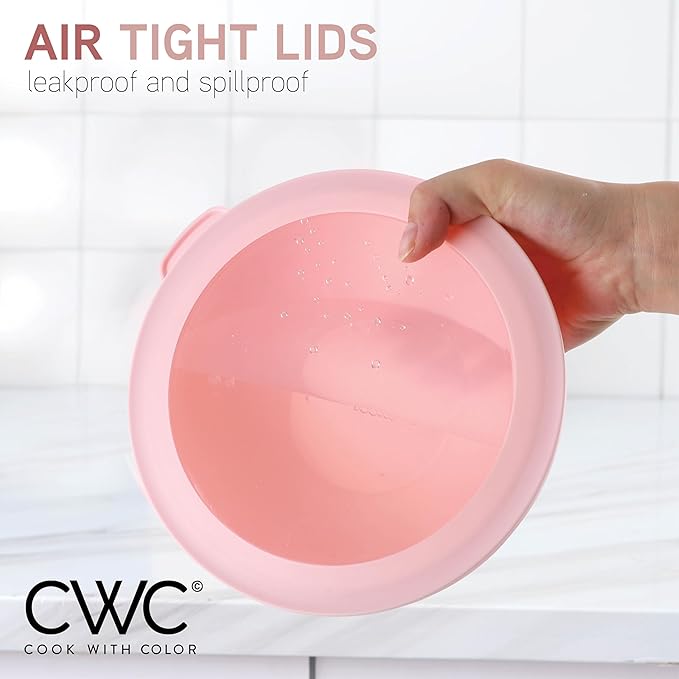 COOK WITH COLOR Mixing Bowls with Lids - 12 Piece Plastic Nesting Bowls Set includes 6 Prep Bowls and 6 Lids, Rhombus Design - Microwave Safe (Rose)