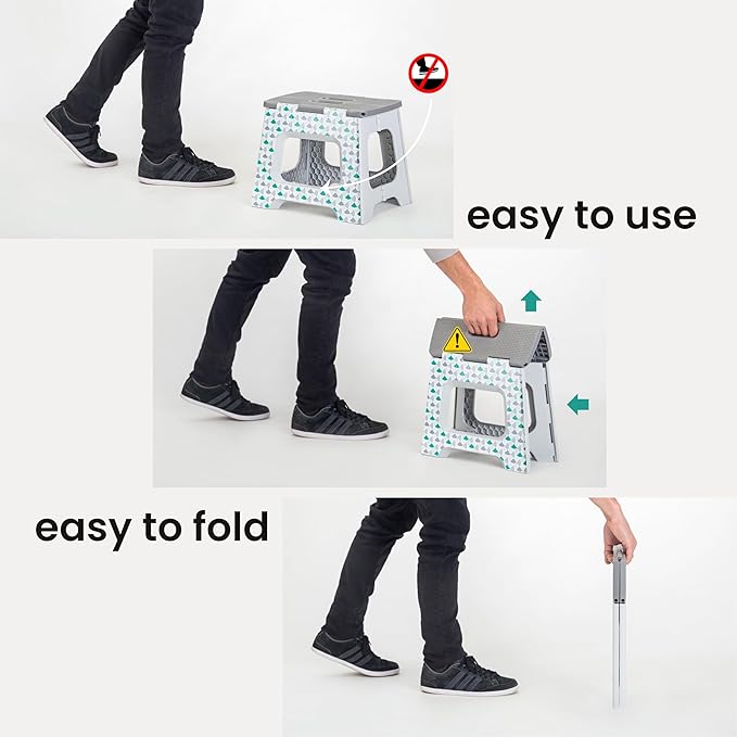 Vigar Compact Step Stool Foldable, 10-1/2-inch Step Stools for Adults up to 330 Pound, Lightweight Stool, Non-Slip Folding Step Stool, Geometric Body