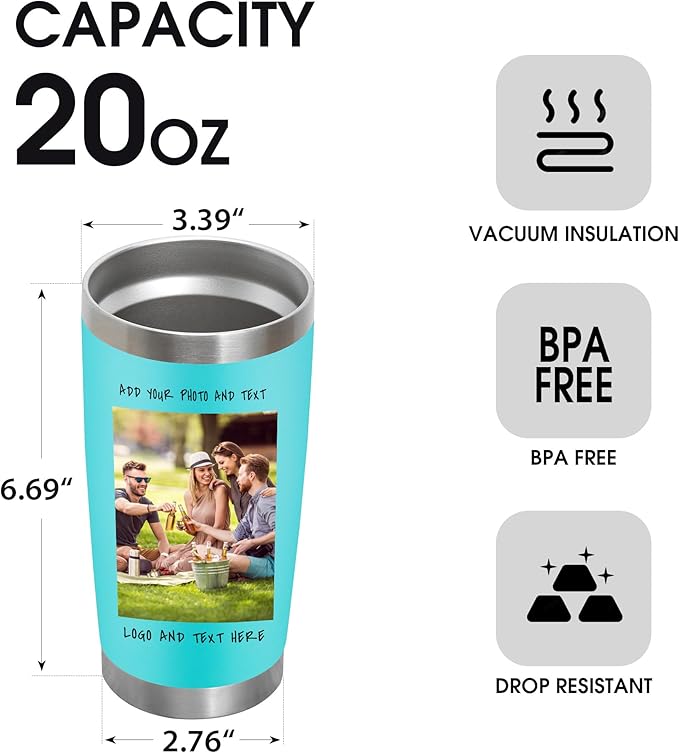 24 Pack Personalized Stainless Steel Tumbler,20oz Custom Water Bottle,Insulated Tumblers with Lids and Straws, Customizable Logo Pictureto, Engraved Termos
