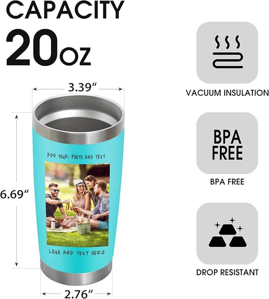 24 Pack Personalized Stainless Steel Tumbler,20oz Custom Water Bottle,Insulated Tumblers with Lids and Straws, Customizable Logo Pictureto, Engraved Termos