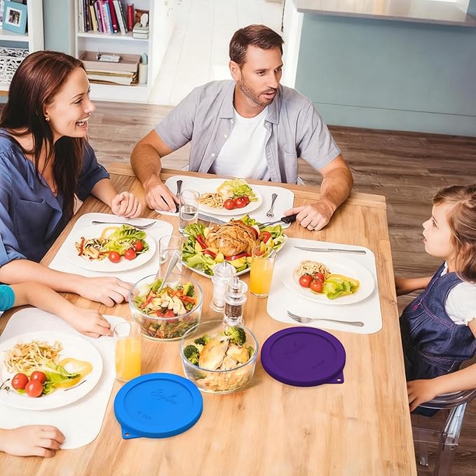 Sophico 4 Cup Round Silicone Storage Cover Lids Replacement for Anchor Hocking and Pyrex 7201-PC Glass Bowls (Container not Included) (PurpleBlue-6 pack)