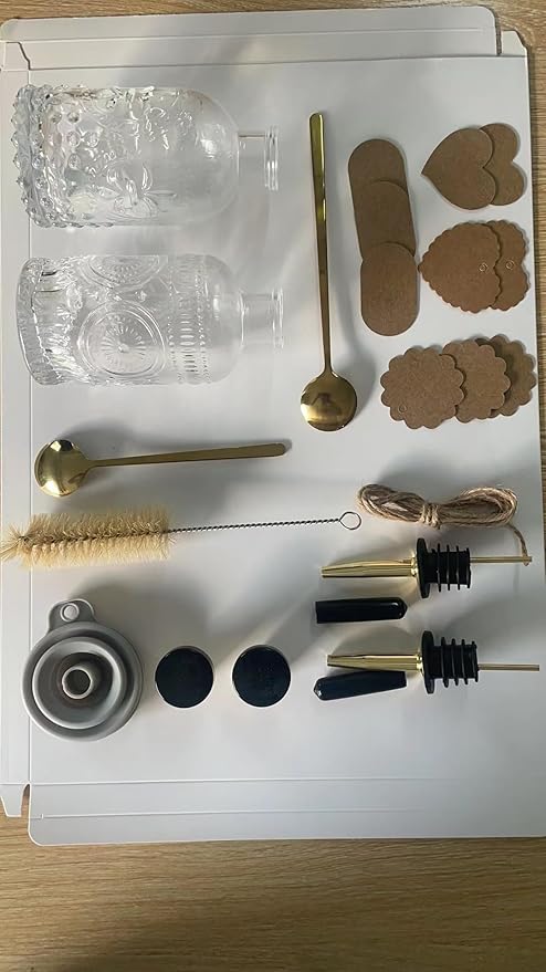 Oudizz Coffee Syrup Dispenser Set 2 Pcs - 200ml Syrup Dispenser Glass With Metal Pour Spout for Coffee Bar for Kitchen