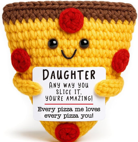 Mini Daughter Gifts from Mom Dad Cute Handmade Crochet Pizza for Motivational Encouragement Inspirational Christmas Birthday Gifts for Daughter from Parents Funny Christmas Stocking Stuffers Ideas