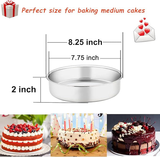 TeamFar Cake Pan Set of 2, 8 Inch Cake Pan Round Tier Tins Set Stainless Steel, Healthy & Heavy Duty, Mirror Finish & Easy Clean, Dishwasher Safe