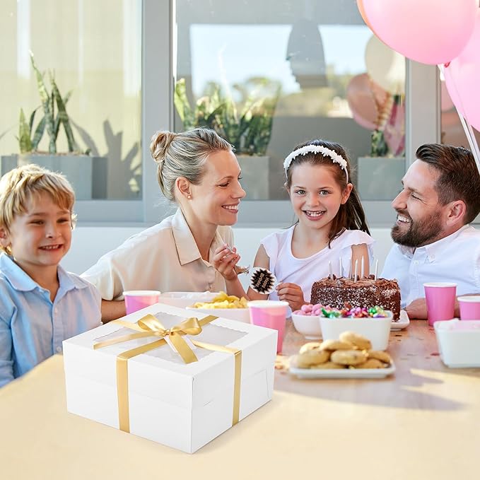 30Pcs Cake Boxes, 12x12x6 Inch Bakery Boxes with Window, 15Pcs Large White Dessert Boxes(15Pcs Cake Boards), Cake Carrier Container Disposable Pie Boxes Package for Pastries Cookies Cupcakes