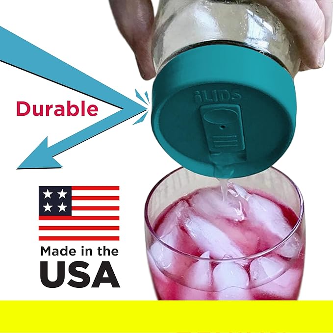 Mason Jar Drink Lid, Regular Mouth, Aqua Blue, Pack of 2