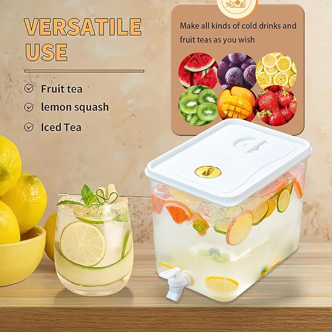 Beverage Drink Dispenser for Fridge, Plastic Beverage Dispenser with Spigot，Juice Container Sealed with Filter Screen，Cold Hot Drink Jug for Christmas Party Supplies (1PCS 2 Gallon)