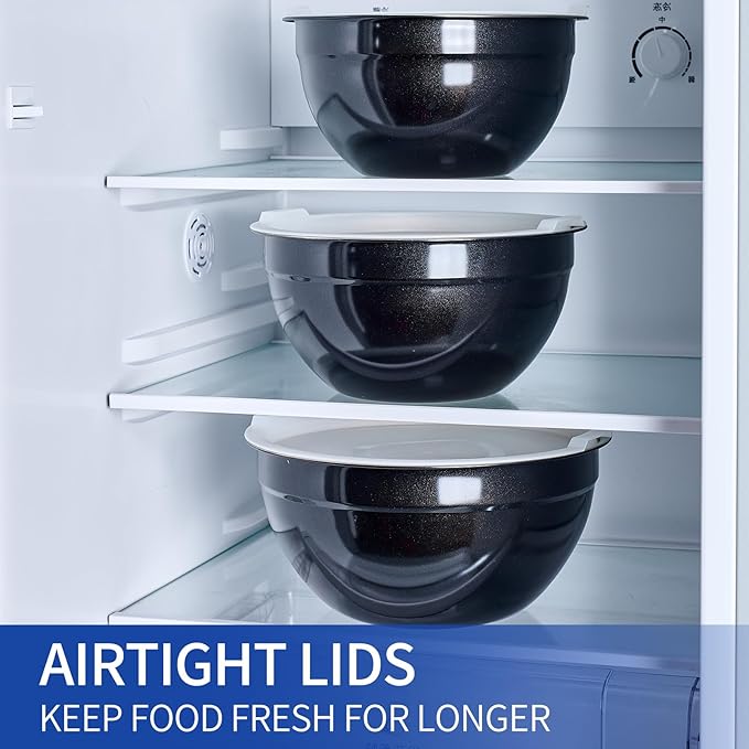 Black Mixing Bowls With Airtight Lids,Stainless Steel Bowl,Salad Bowls 7 Piece Colorful Nesting Bowl Black Kitchen Accessories,Size 7,3.6,2.7,2.1,1.5,1.1,0.8QT Stackable Design