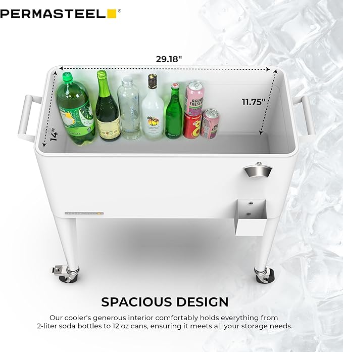 Permasteel 80 Quart Party Cooler, Rolling Ice Chest with Wheels and Handles for Indoor Outdoor Patio
