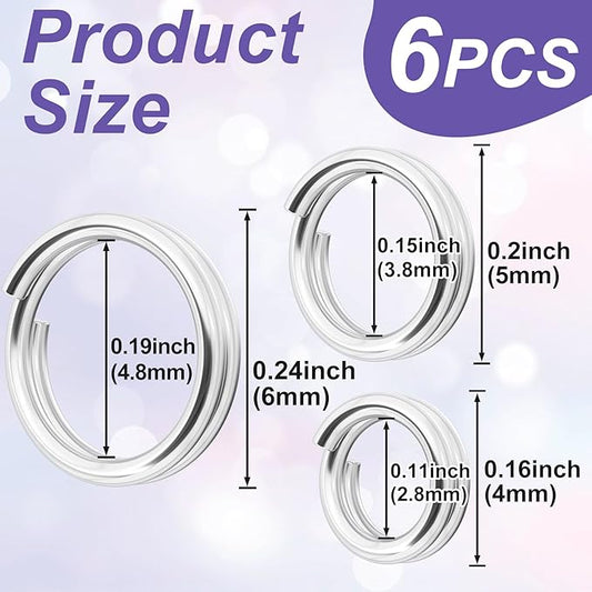 16pcs Jump Rings for Jewelry Making, 925 Sterling Silver Split Jump Ring, 3/4/5/6mm Small Key Rings Open Connector Closures for Necklace Bracelets Jewelry Marking