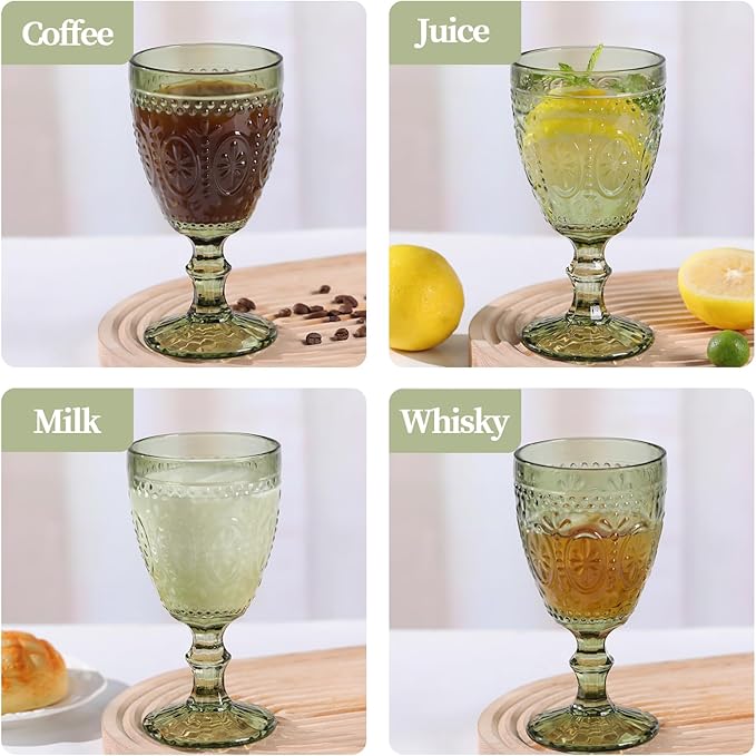 Green Wine Glasses set of 4, Green Goblets, Vintage Drinking Glassware, Colored Glassware Set for Party Home Wedding Baby Shower