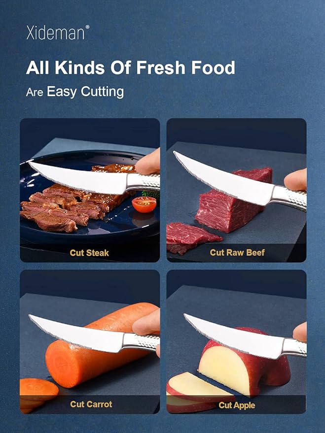 16-Piece Modern Hammered Cutlery Set with Ultra Sharp 2-in-1 Serrated Knife, 18/10 Stainless Steel Silverware Flatware Set Service for 4, Tableware Utensil, Forks Spoons Knives Set