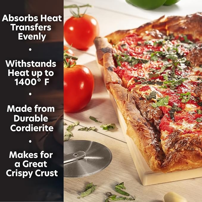 CucinaPro Pizza Stone for Oven, Grill BBQ- Extra Thick 5/8" Cordierite Rectangular Baking Stone for Better Holiday Cooking- 16" x 14" Pan- Holds High Temp For Crispy Crust- Kitchen Essential Xmas Gift