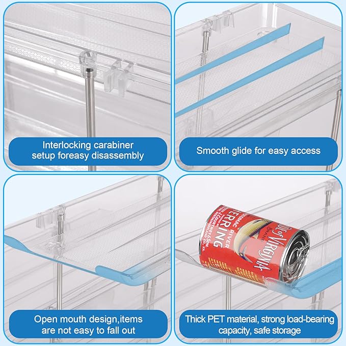cjc 3 Sets 4 Tiers Can Organizer for Pantry, Holds 48 Cans Clear Stackable Can Organizer for Fridge, Soda Pantry Organizers and Storage Auto-Rolling & Free Combination for Countertop Kitchen Cabinet