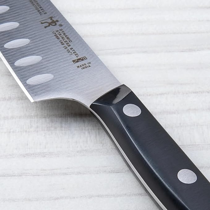 HENCKELS Dynamic Razor-Sharp Hollow Edge Santoku Knife 5 inch, German Engineered Informed by 100+ Years of Mastery, Black/Stainless Steel