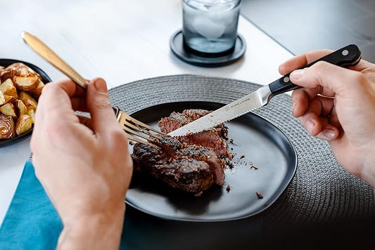 Premium 4-Piece Steak Knife Set – Sharp Serrated Blades, Forged High Carbon Stainless Steel, Full Tang, Ergonomic Handle, Black – Perfect for Dining