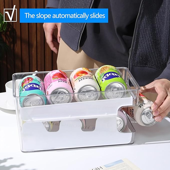 2 Sets 2 Tiers Can Storage Organizer Pantry, Beer Soda Can Organizer for Fridge, Rolling Can Dispenser