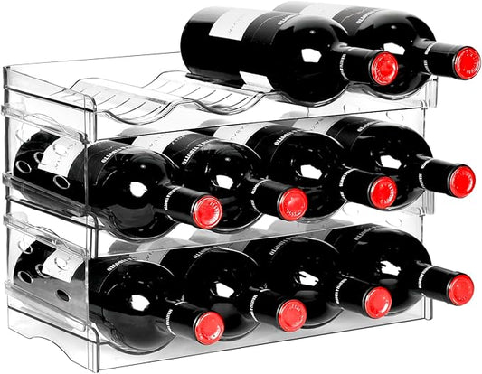 BoxedHome Plastic Water Bottle Organizer and Wine Rack Storage Holder for Inside Cabinet, Kitchen Countertop, Table Top, Pantry, Bars, Cabinets, Fridge - Clear (3 Tier 12 Containers)