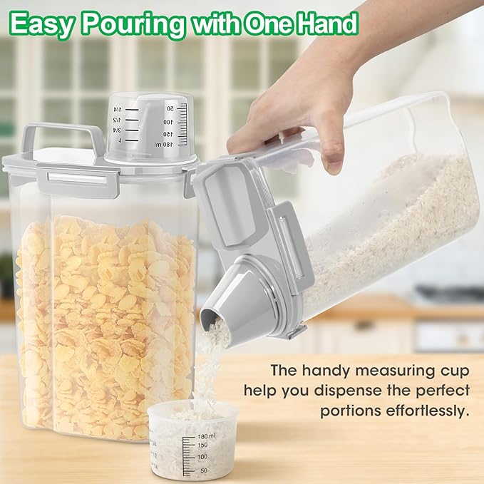 TBMax Rice Storage Container 3 to 5 Lbs - Small Pet Dog Cat Food Container Dispenser with Easy Pouring Spout & Cup, Portable Cereal Container for Small Spaces, Travel, or Daily Use