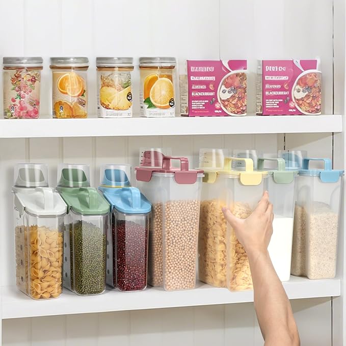 Airtight 10LBS Rice/Cereal/Dry Food Storage Container BPA Free, 5.28Qt Clear Plastic Kitchen and Pantry Organization Bin Suitable for Oats, Flour, Sugar, Pasta, Pet Food, etc (Sky blue)
