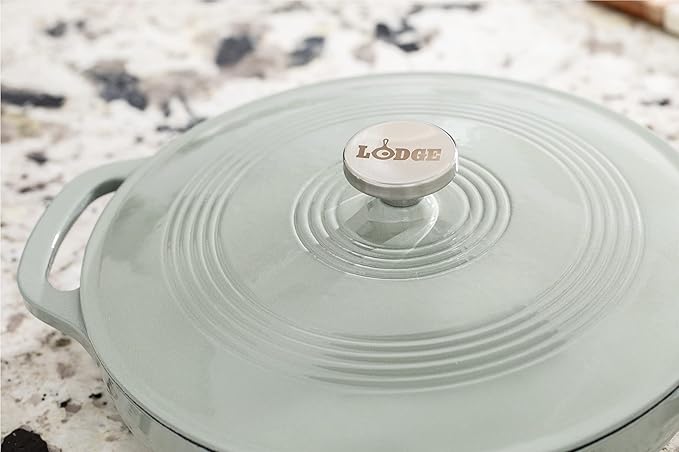 Lodge 3.6 Quart Enameled Cast Iron Covered Casserole with Lid – Dual Handles – Oven Safe up to 500° F or on Stovetop - Use to Marinate, Cook, Bake, Refrigerate and Serve – Desert Sage