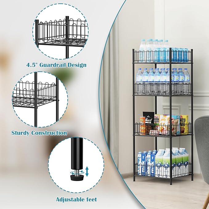 OYEAL Water Bottle Storage Holder 4 Tier Can Organizer for Pantry, Large Capacity Soda Can Organizer for Kitchen Party Organizers and Storage, Tumbler Mug Cup Holders
