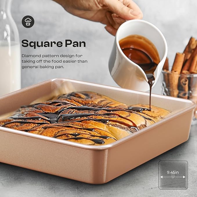 Baking Pans Set 8-Piece Bakeware Sets, Baking Sets for Cooking Nonstick Oven Pan Set, Baking Sheet Set, Cookie Sheets for Baking, Muffin Pan, Cookie Sheets (Ceramic Coated Gold)