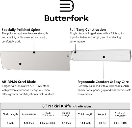 6 Inch Nakiri Knife, AR-RPM9 Steel & Replaceable Handle, Multipurpose Meat Cleaver Vegetable Chef Knife with Oak Sheath, Gift for Home Chefs