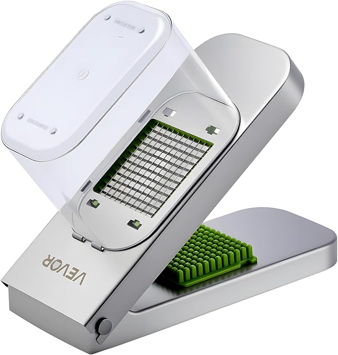 VEVOR Vegetable Chopper, Food Veggie Cutter with 3 Stainless Steel Blades, Onion Slicer with Container, Salad Potato Dicer Kitchen Gadgets & Essentials Home Appliances Tools for Easy DIY, Silver