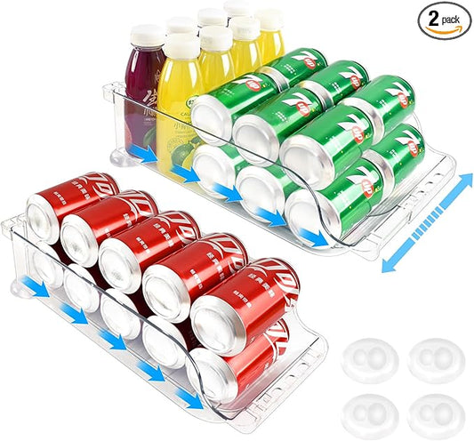 Soda Can Organizer, Width Expandable Soda Can Dispenser for Refrigerator, Pantry, Maximum Holds 18 Cans Each, BPA-Free, Clear Design Refrigerator Organizers and Storage Can Holders, 2packs