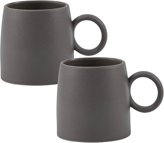 Bico Reactive Glaze Dark Grey 16oz Stoneware Straight Mugs Set, Set of 2, Microwave and Dishwasher Safe, for Coffee, Hot Chocolate, Milk