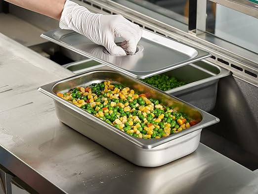 CURTA 6 Pack Anti-Jam Hotel Pans, 1/3 Size 2 1/2 Inch Deep, NSF Commercial 18/8 Stainless Steel Chafing Steam Table Pan, Catering Storage Metal Food Pan