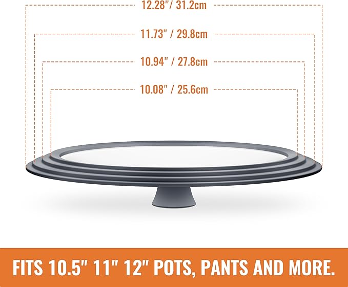 Universal Lids for Pots, Pans and Skillets, 10.5", 11" and 12" Pan Lid, Tempered Glass Pot Lid with Silicone Rim Heat Resistant, Replacement Pan Cover for Frying, Cookware & Bakeware Lids, Grey