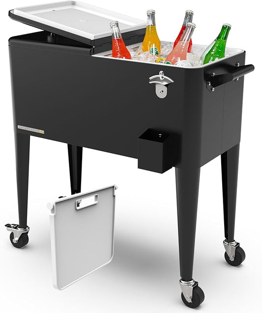 Permasteel 80 Quart Party Cooler, Rolling Ice Chest with Wheels and Handles for Indoor Outdoor Patio